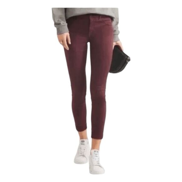 J Brand Anja Skinny Clean Cuff Jeans Botany Maroon Stretch Denim Hi-Rise 29 - Picture 1 of 9